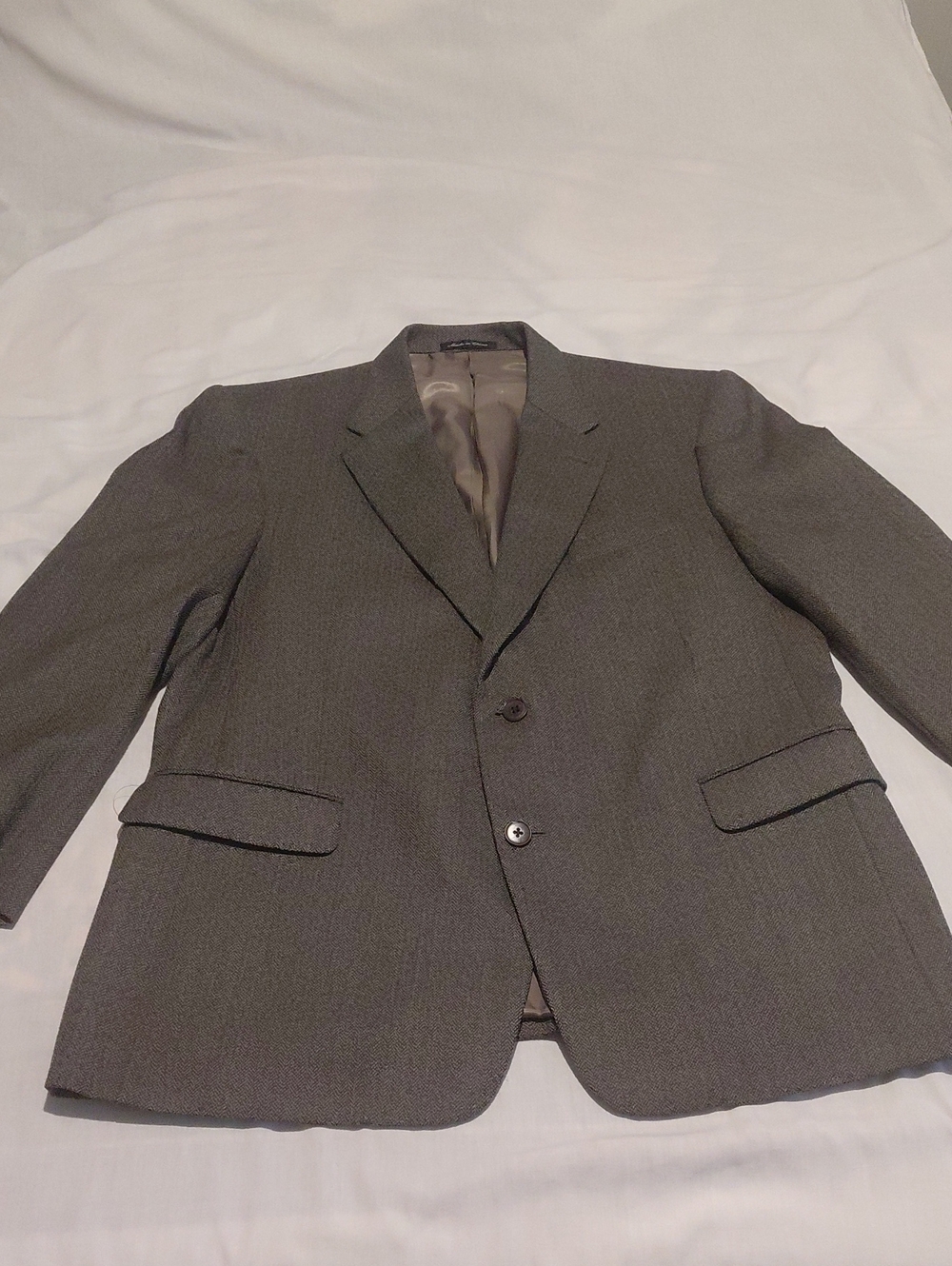 Murano Men's Brown-Gray Classic Herringbone Two-Button 100% Wool Blazer